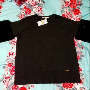 NWT! MICHAEL KORS DERBY FAUX FUR TRIM SHORT SLEEVE